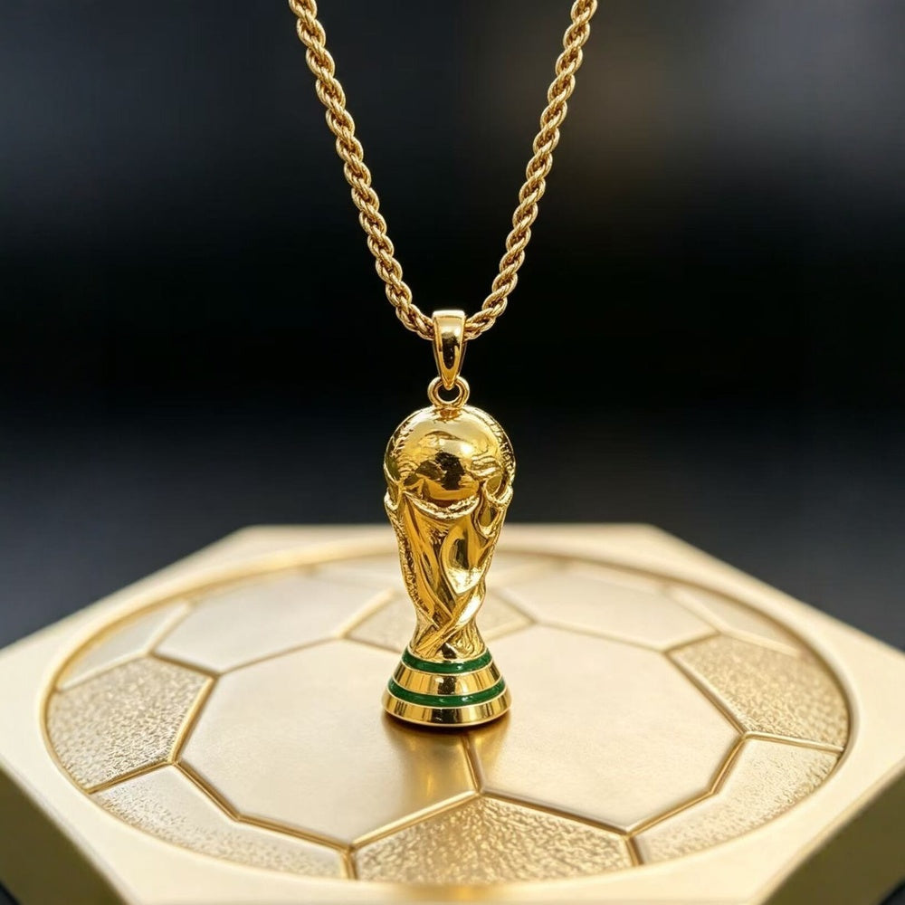 Gold World Cup Trophy Necklace — Waterproof, Hypoallergenic, 23.6" Chain