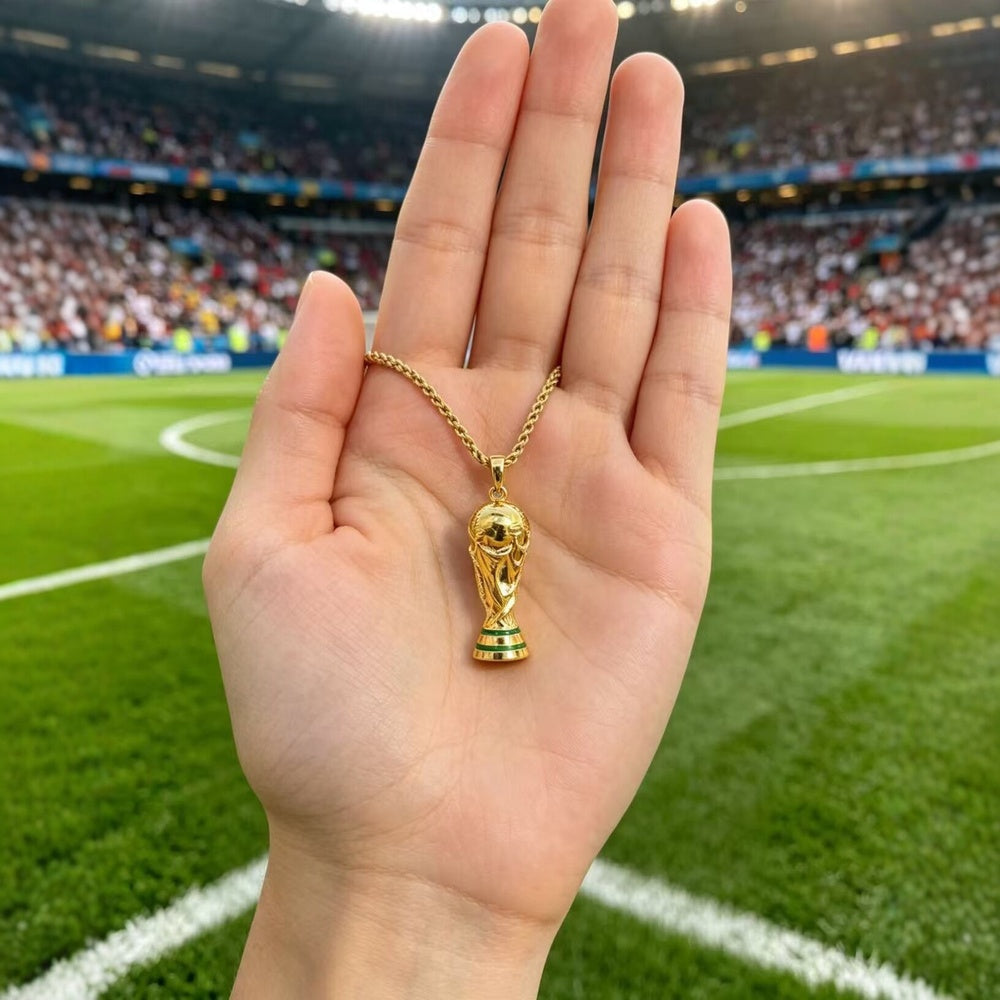 Gold World Cup Trophy Necklace — Waterproof, Hypoallergenic, 23.6" Chain