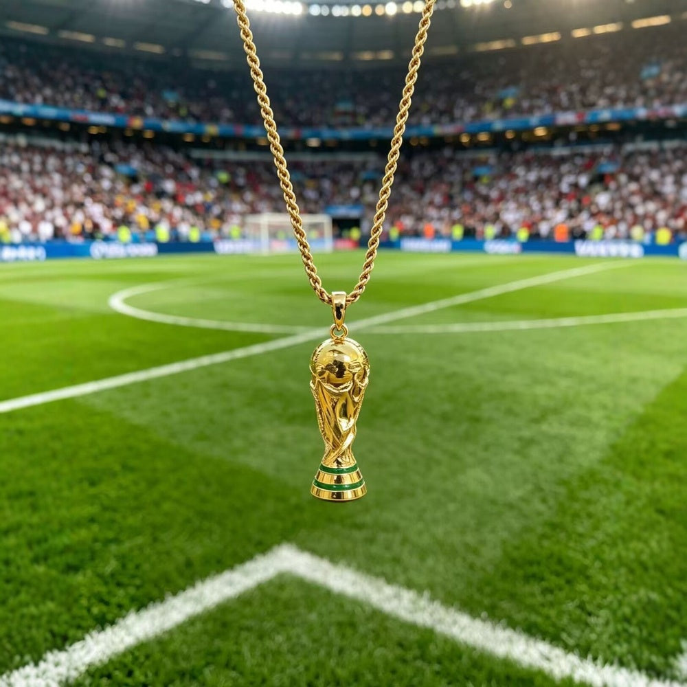 Gold World Cup Trophy Necklace — Waterproof, Hypoallergenic, 23.6" Chain