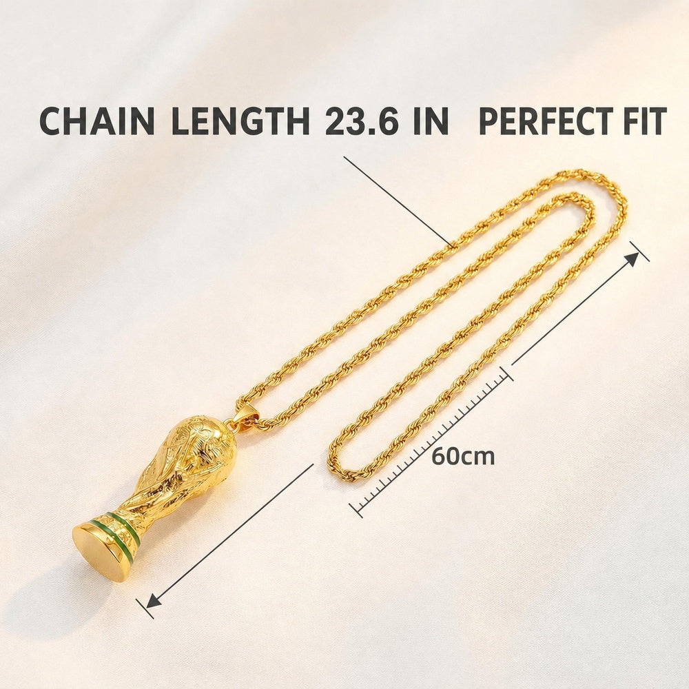 Gold World Cup Trophy Necklace — Waterproof, Hypoallergenic, 23.6" Chain
