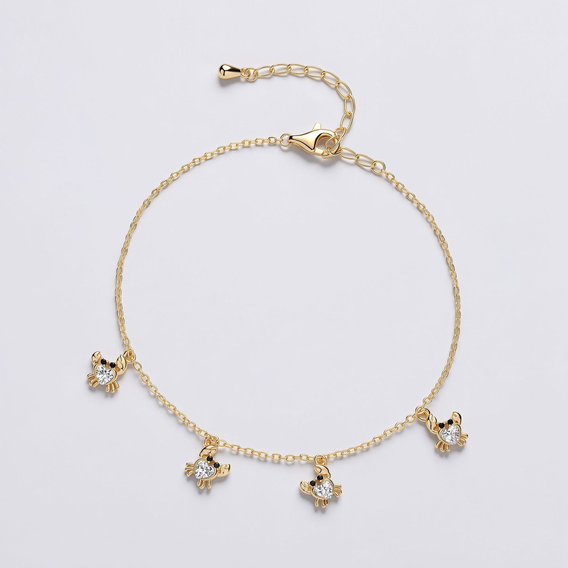 14K Gold Crab Charm Bracelet-summer bracelet