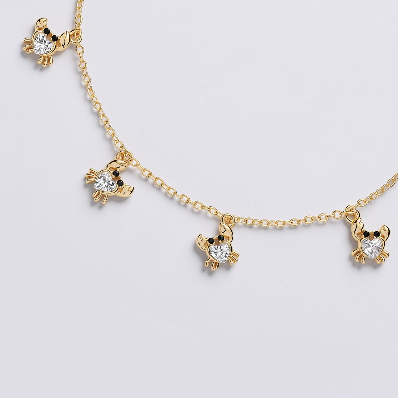 14K Gold Crab Charm Bracelet-summer bracelet