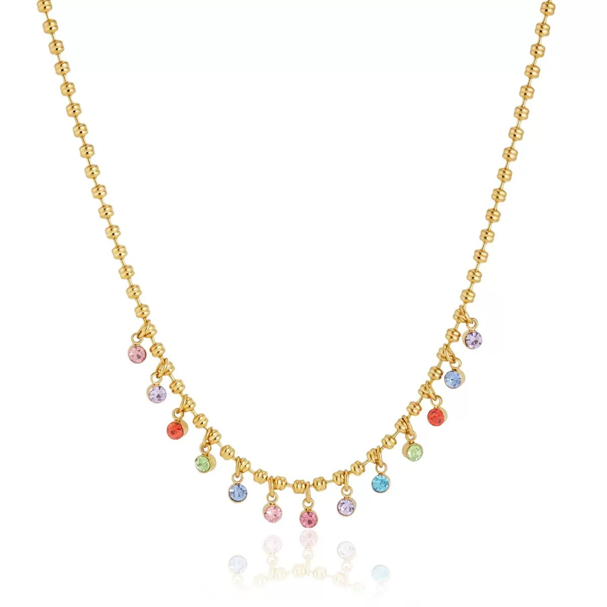 Rainbow Crystal Beaded Necklace in 14K Gold