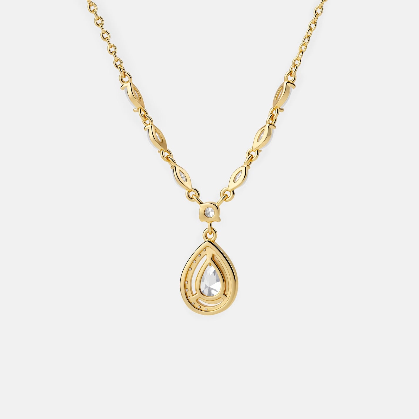 14K Gold Teardrop Halo Pendant Necklace