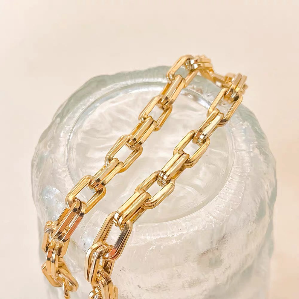 14K Gold Double Layer Paperclip Chain Bracelet