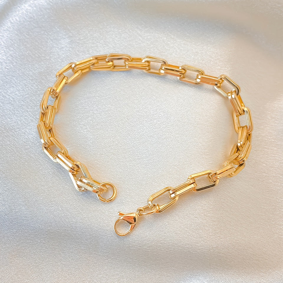 14K Gold Double Layer Paperclip Chain Bracelet