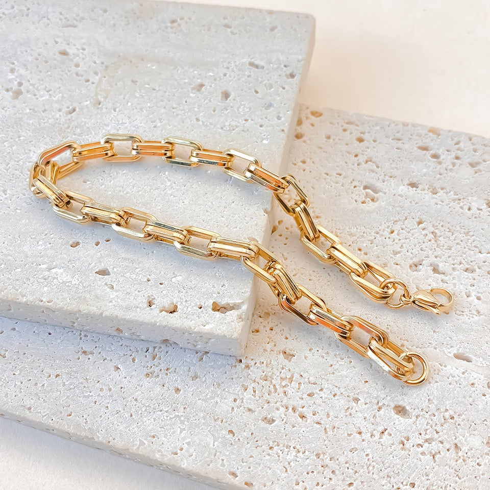 14K Gold Double Layer Paperclip Chain Bracelet