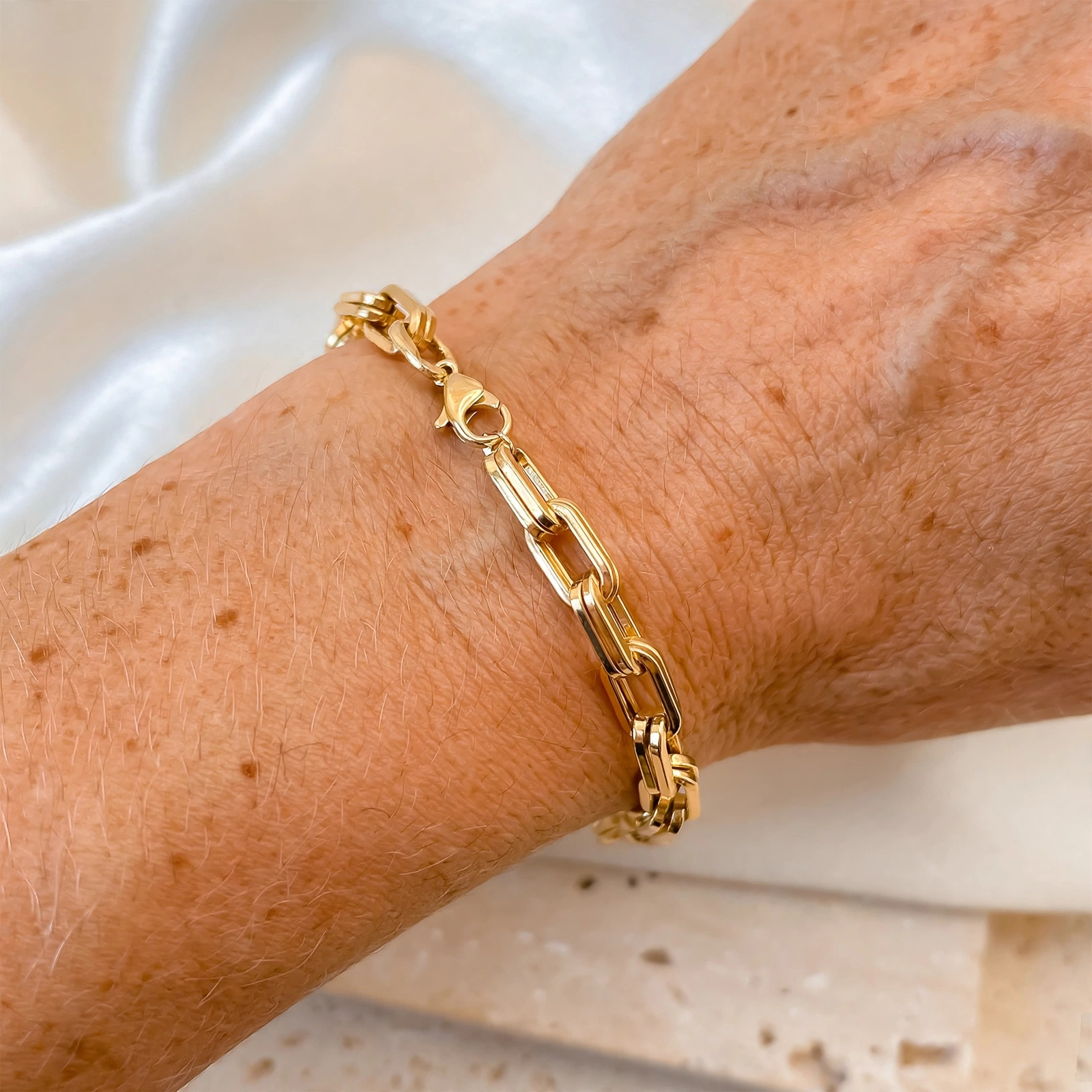14K Gold Double Layer Paperclip Chain Bracelet
