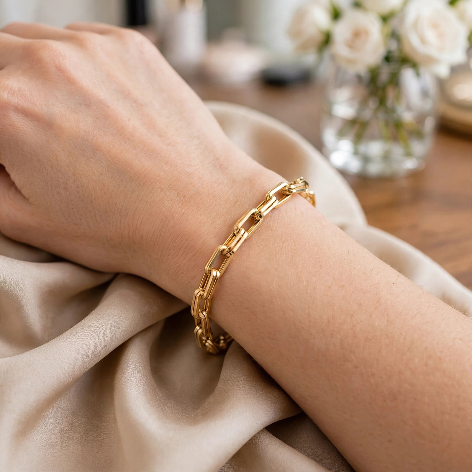 14K Gold Double Layer Paperclip Chain Bracelet