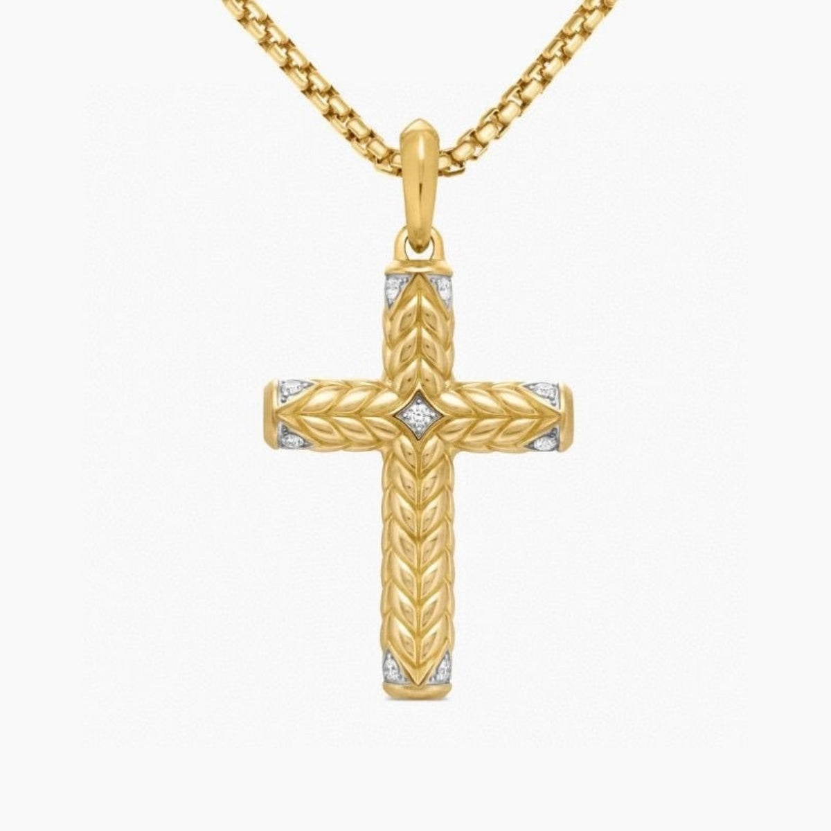 14K Gold Wheat Cross Pendant Necklace