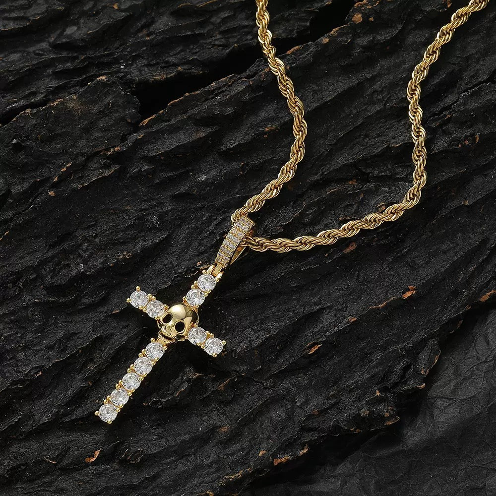 14K Gold CZ Skull Cross Pendant-News