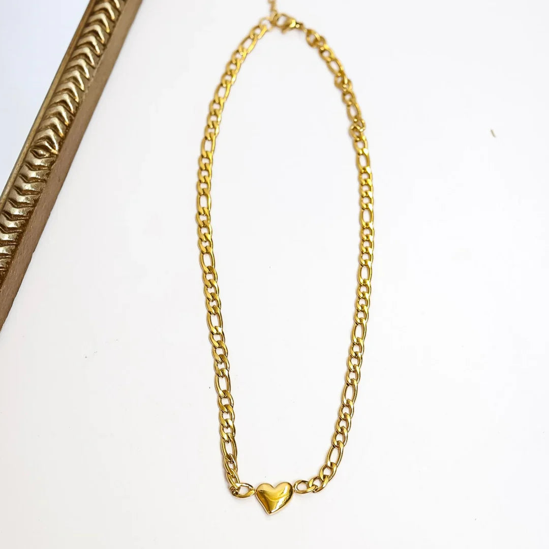 14K Gold Heart Link Chain Necklace