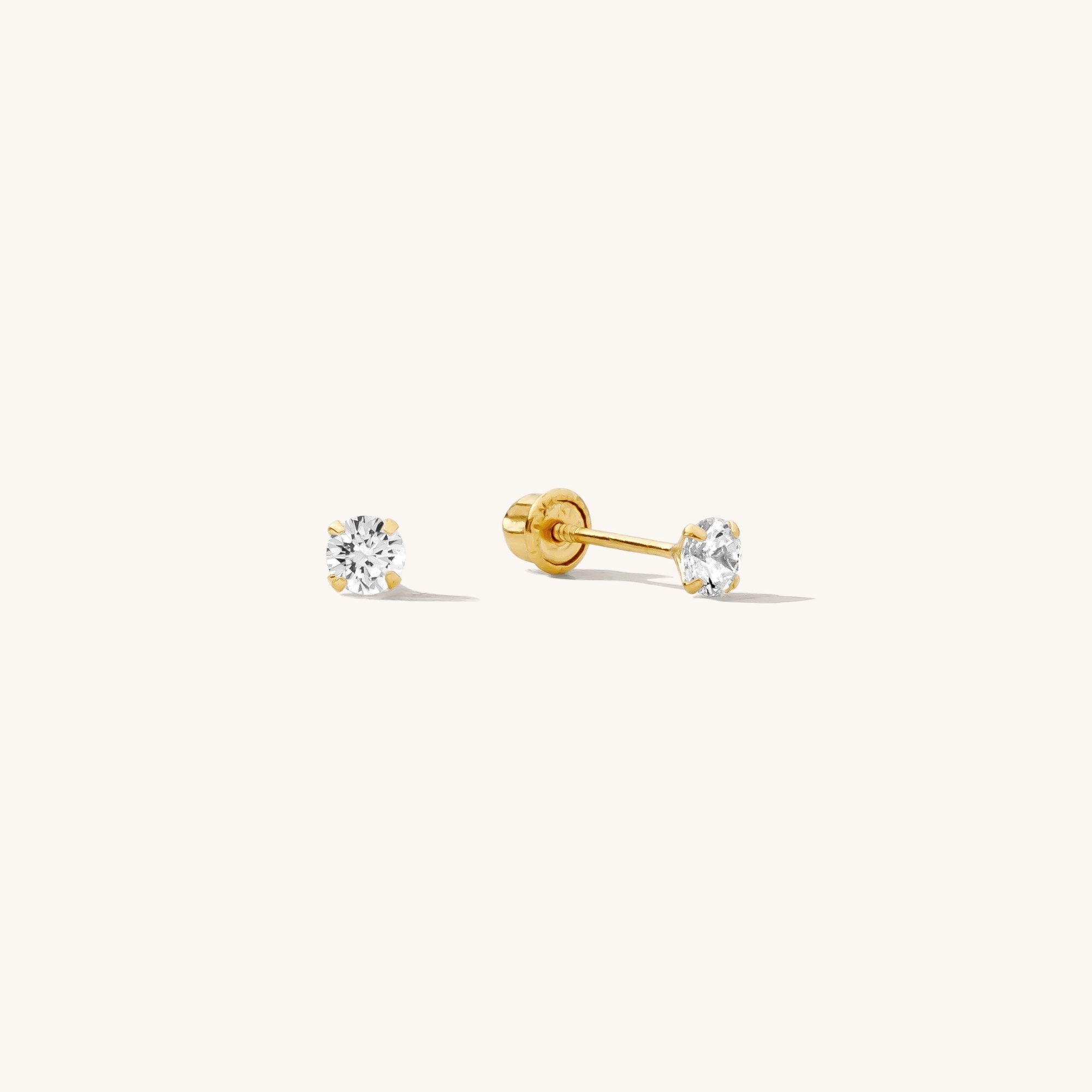 Tiny CZ Screwback Stud Earrings - 14k Solid Gold