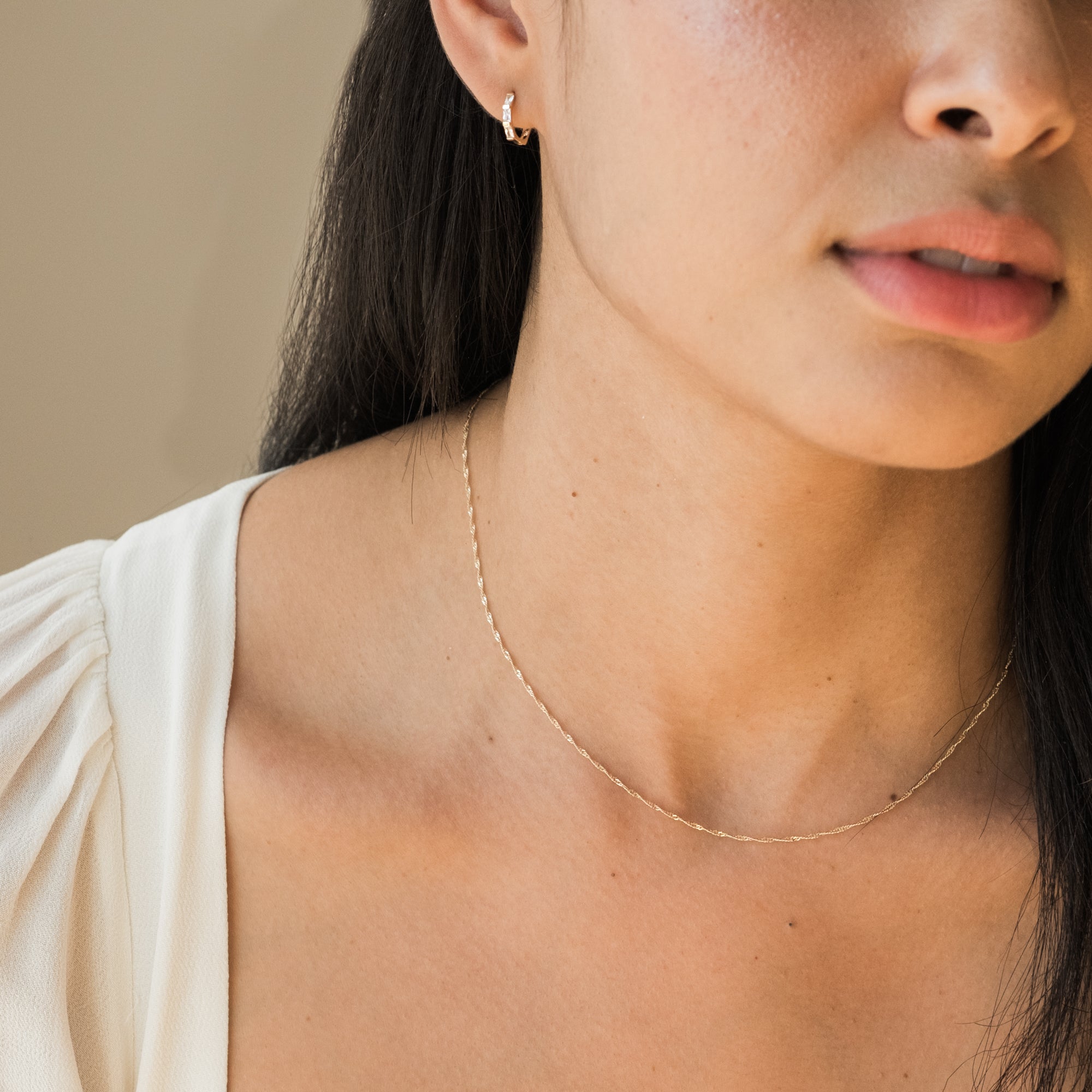 Triple Baguette Huggie Hoop Earrings - 14k Solid Gold