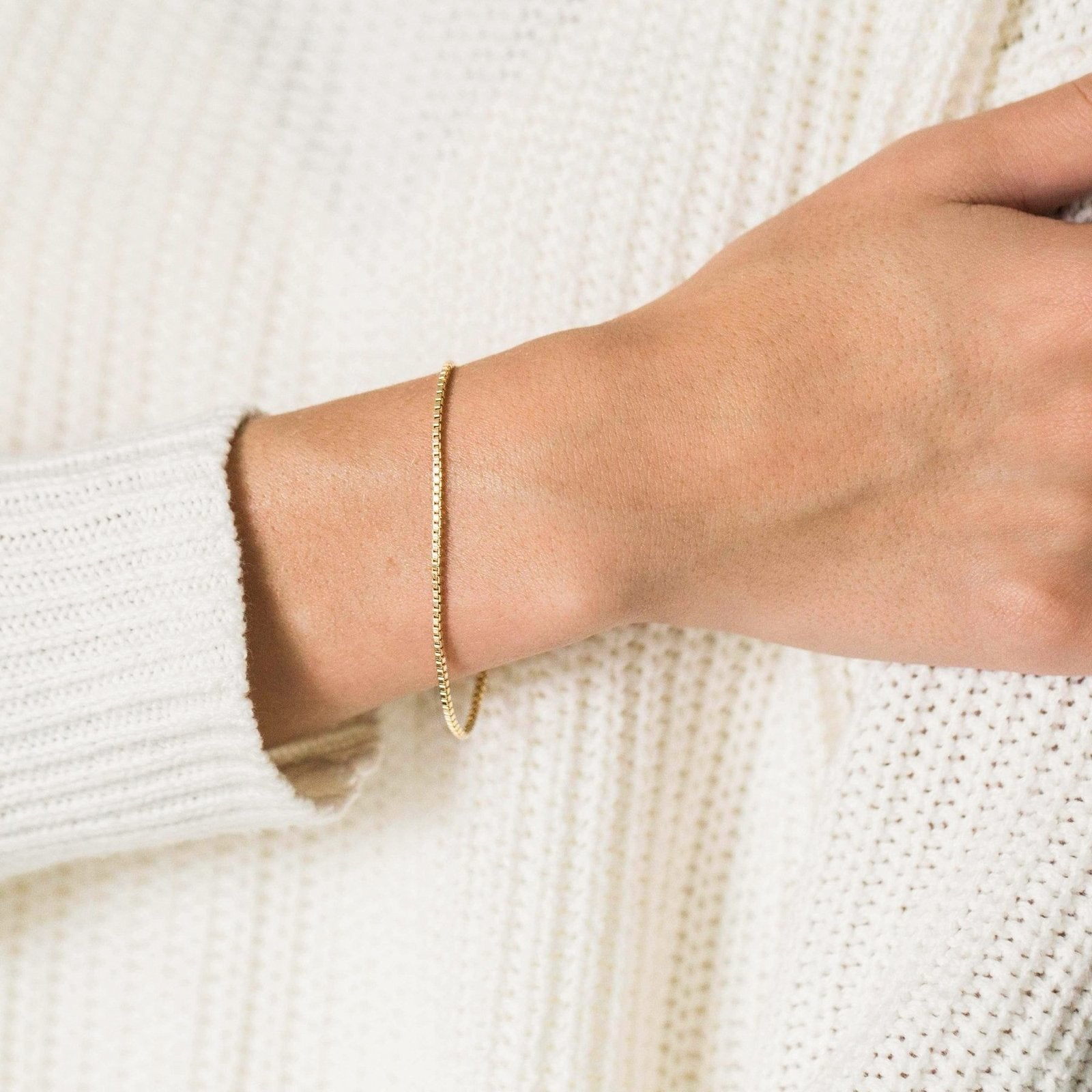 14K Gold Box Chain Bracelet