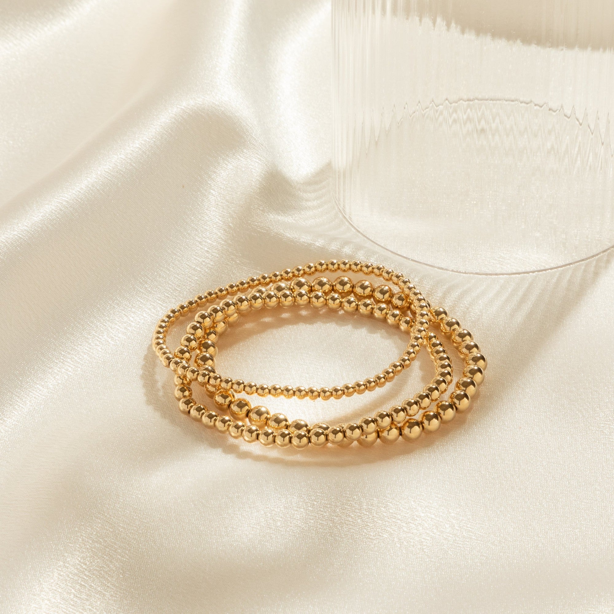 14K Gold Stretch Bead Bracelet Set