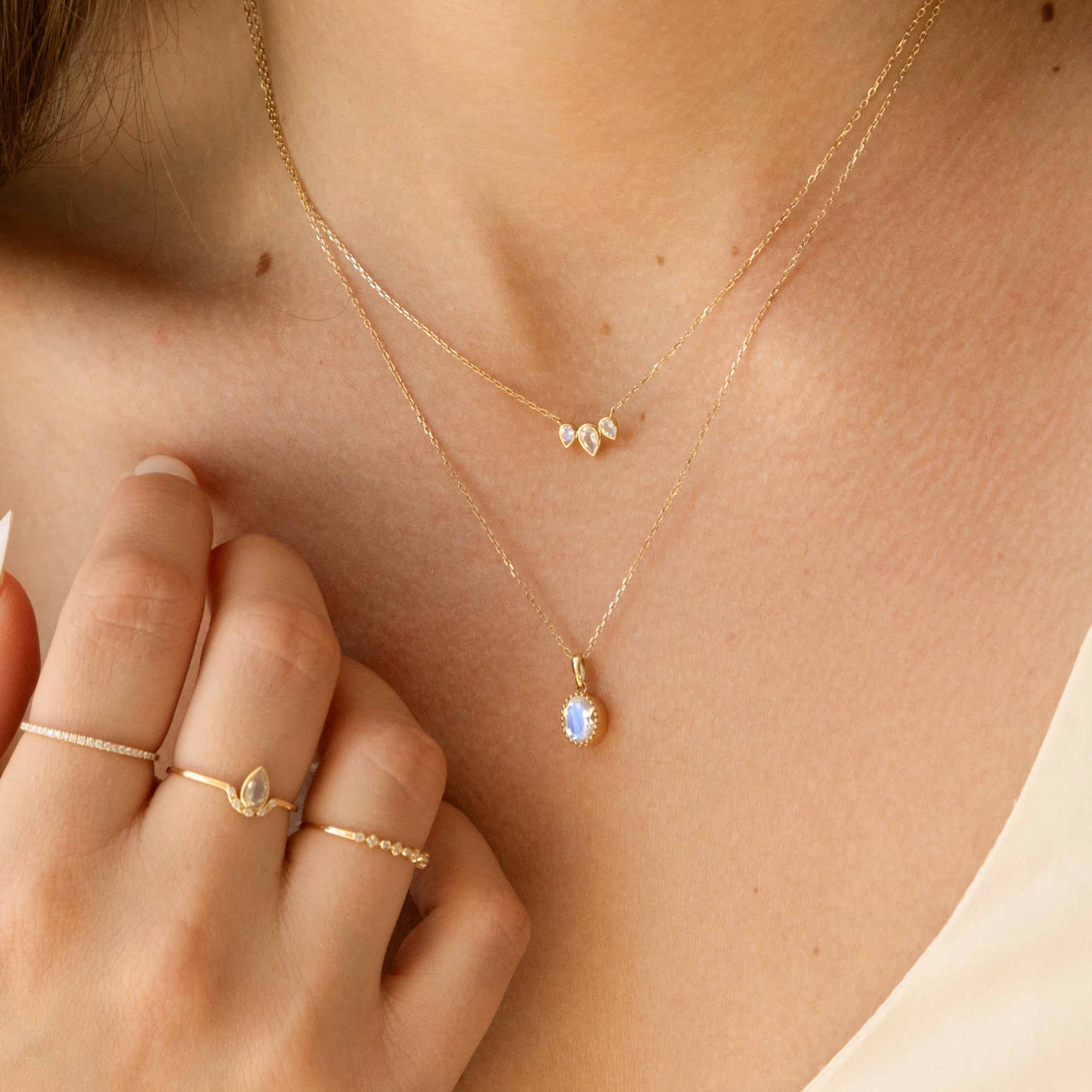 Triple Teardrop Moonstone Necklace