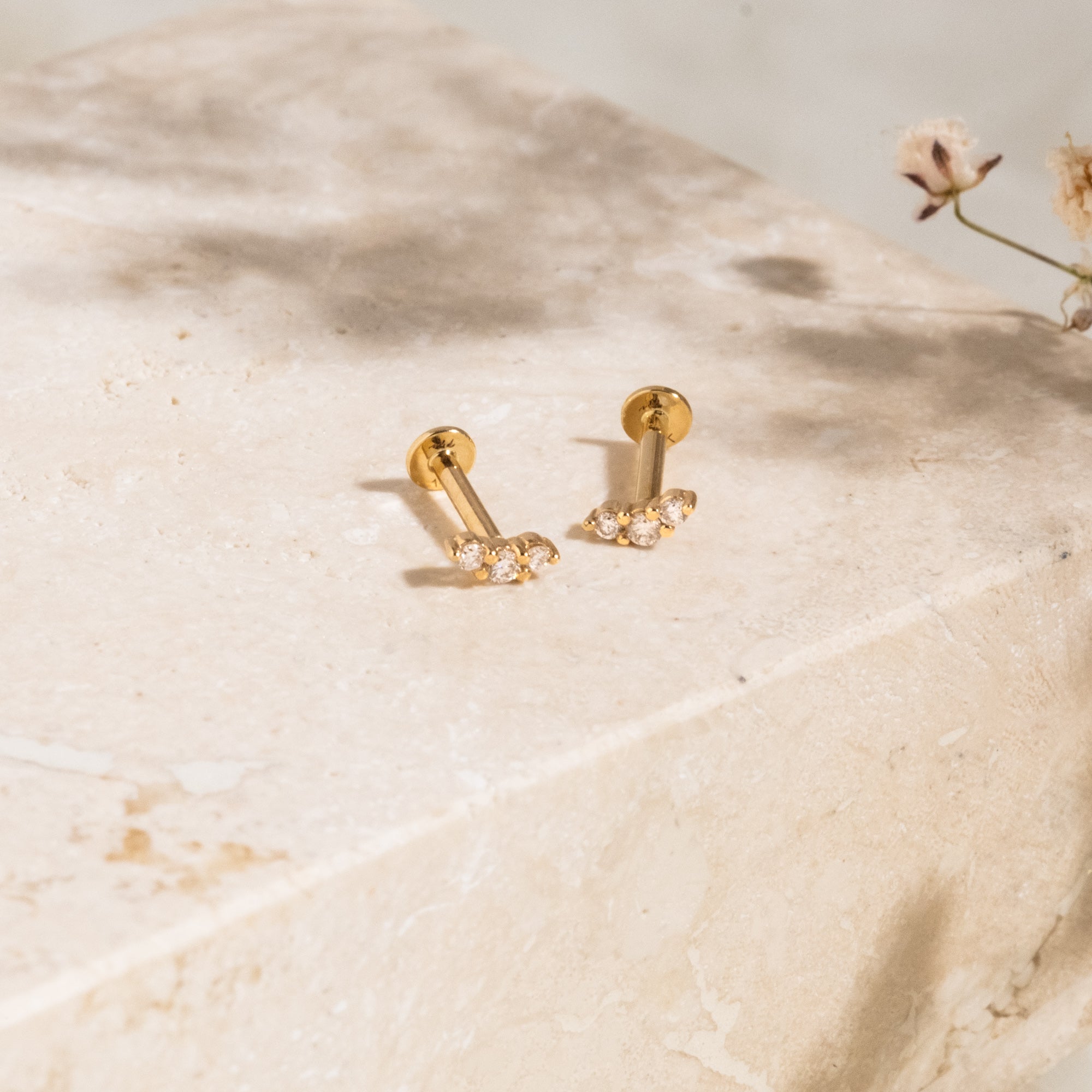 Curved Diamond Flat Back Stud Earring