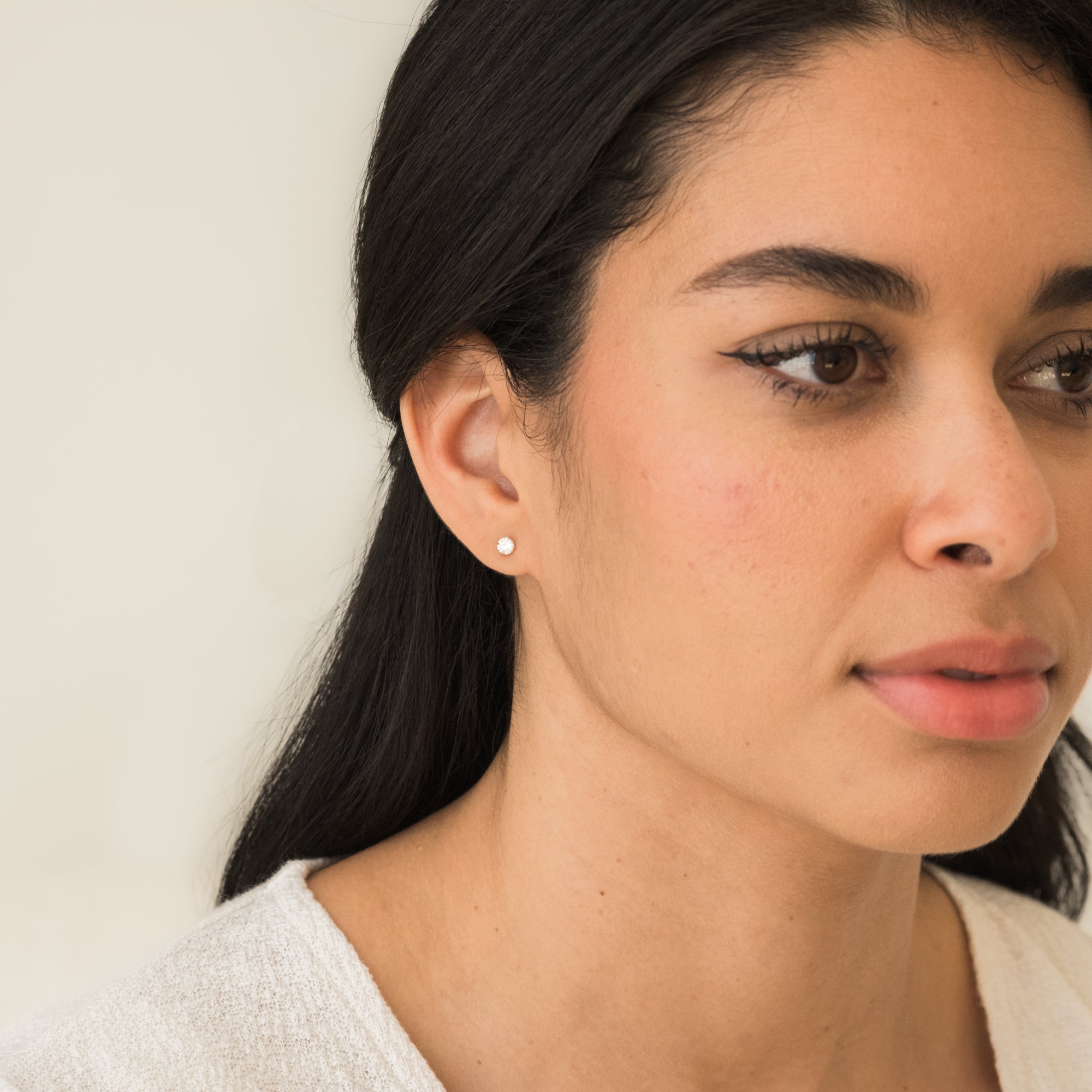 Tiny CZ Screwback Stud Earrings - 14k Solid Gold