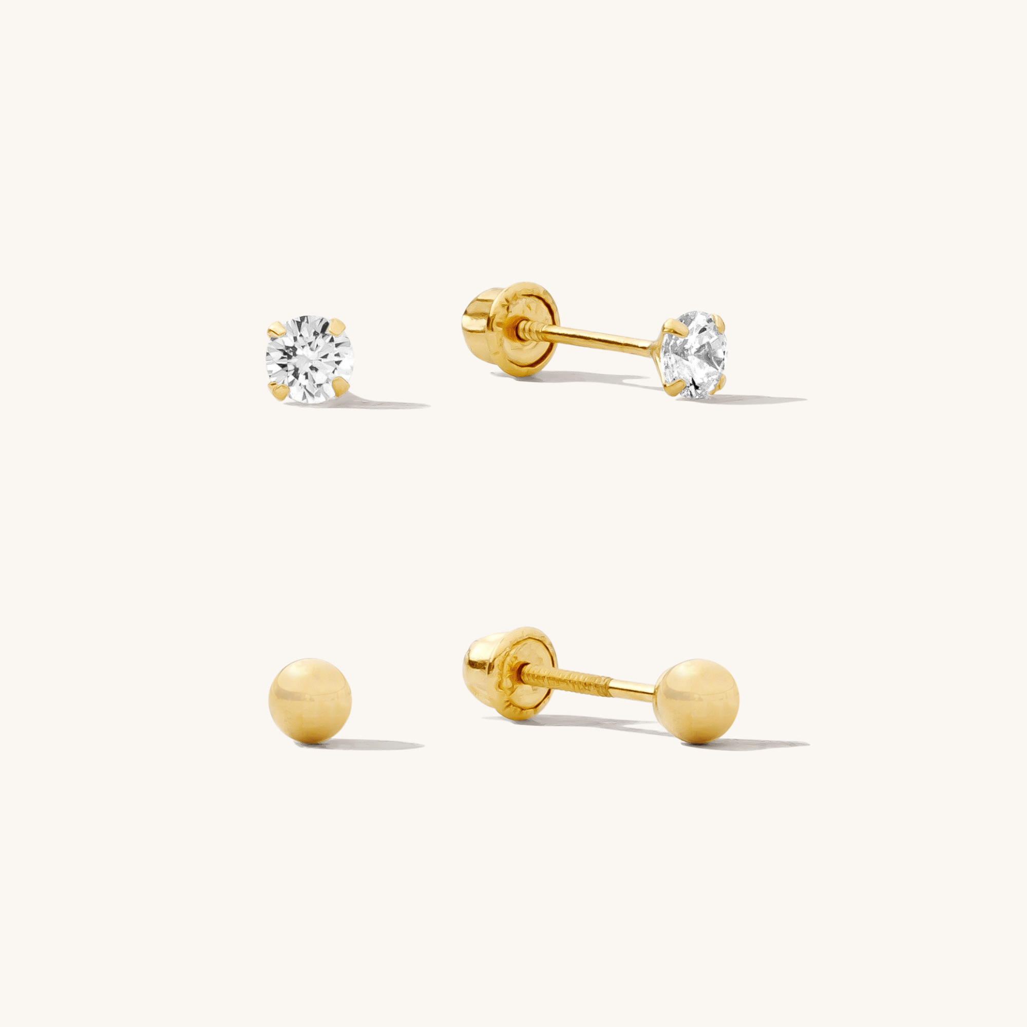 Dainty Screwback Studs Set - 14k