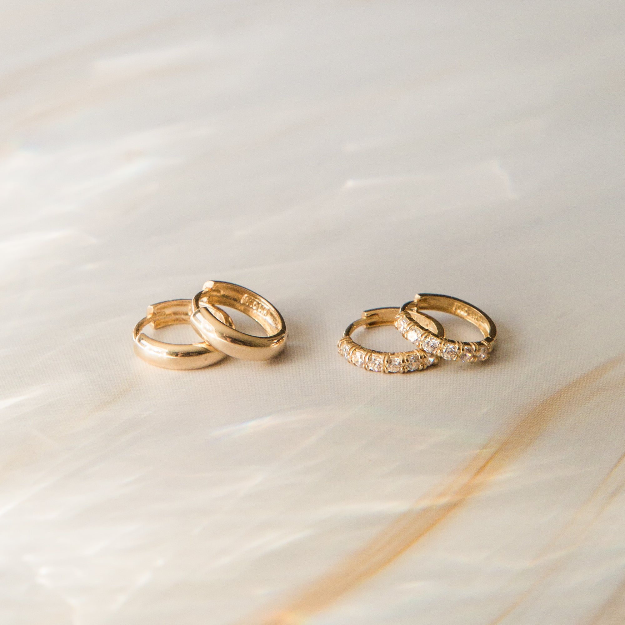 Classic CZ Huggie Hoop Earrings - 14k Solid Gold