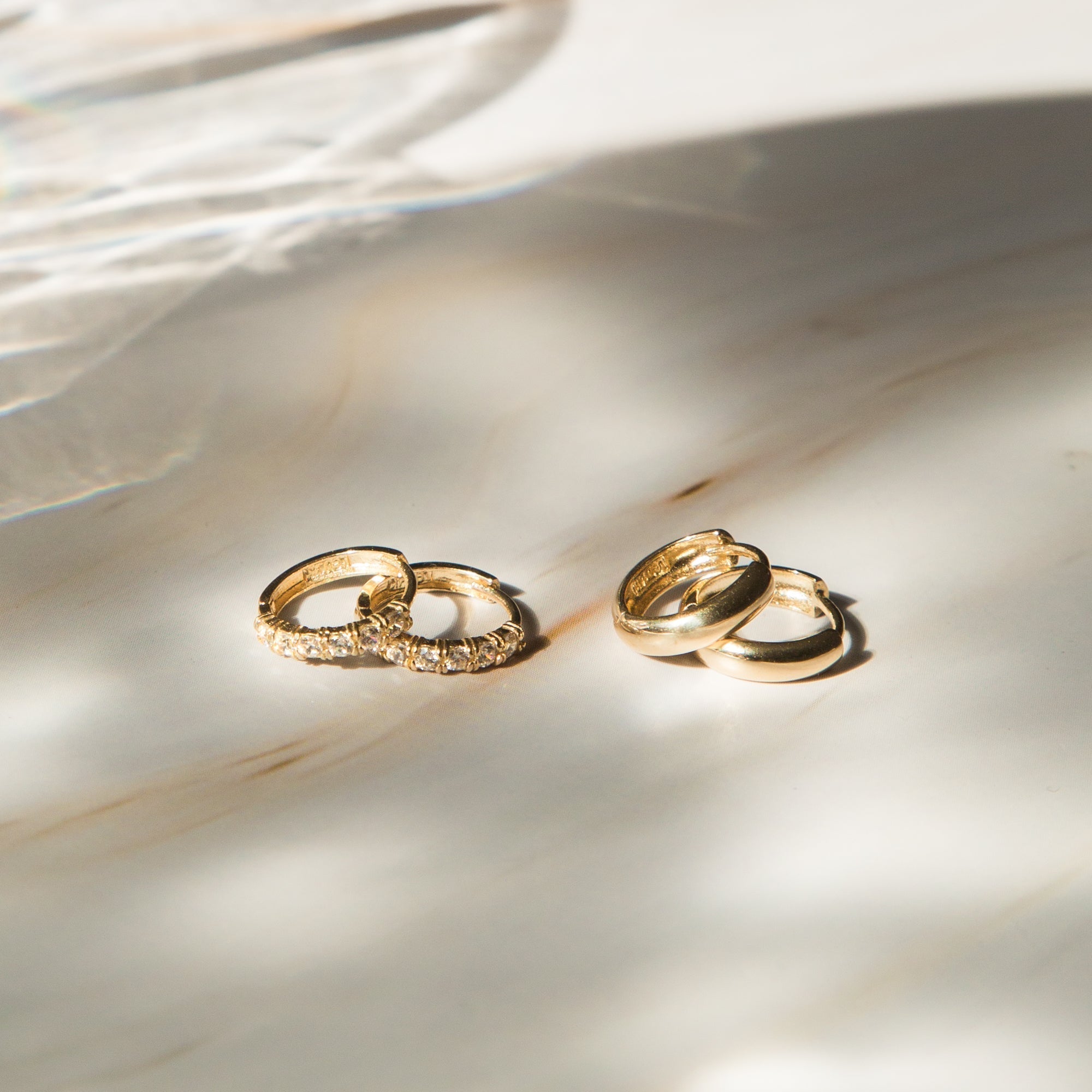 Thick Huggie Hoop Earrings - 14k Solid Gold