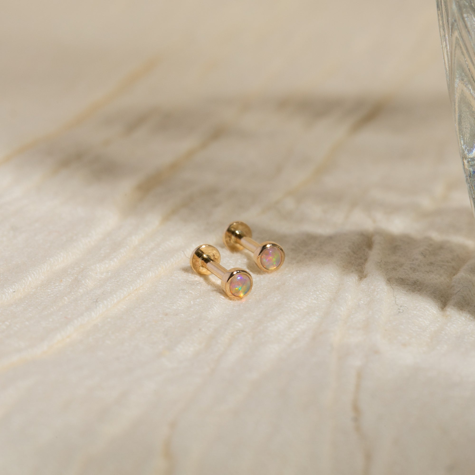 Dainty Opal Flat Back Stud Earring