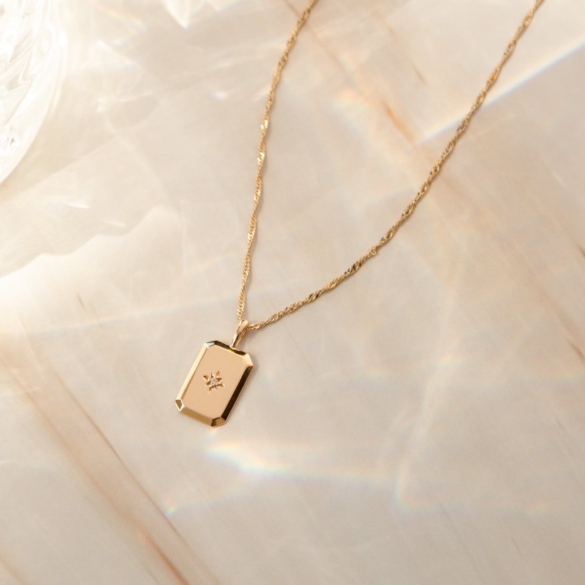 Rectangle Starburst Charm - 14k Solid Gold