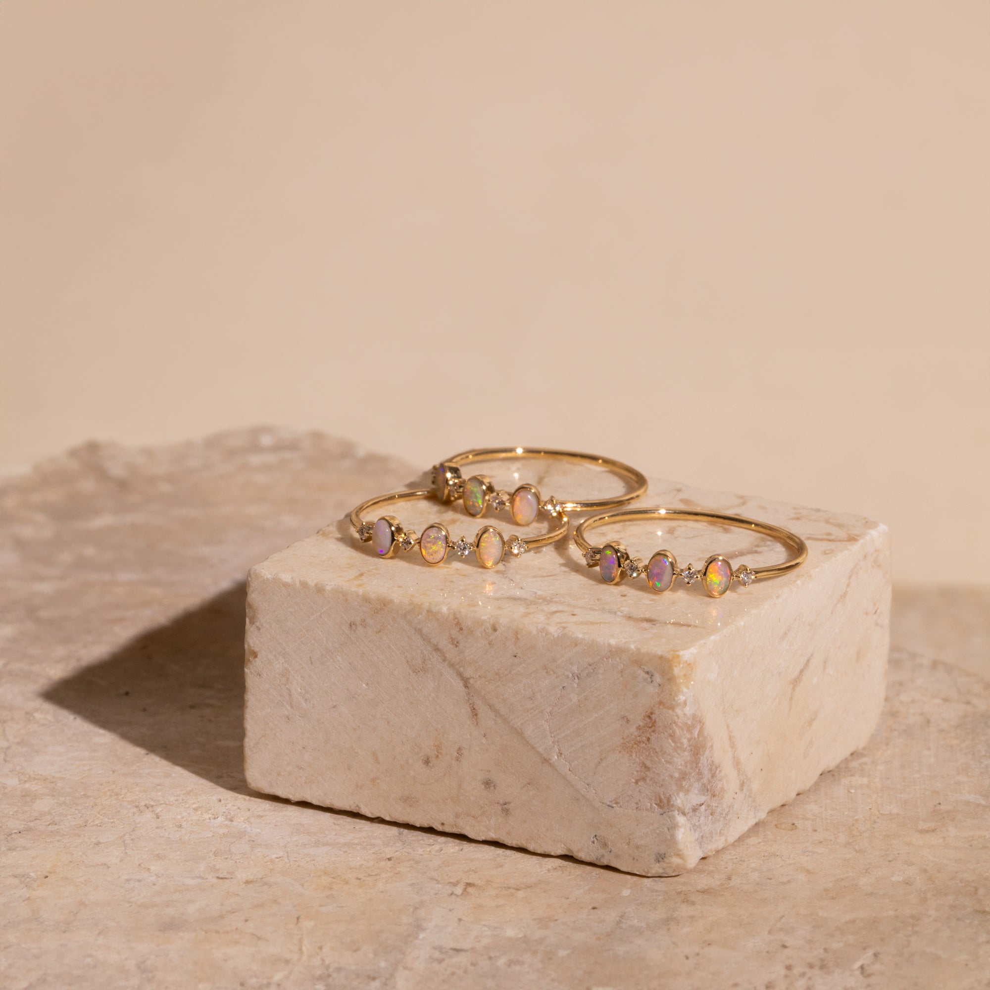 Triple Opal + Diamond Ring