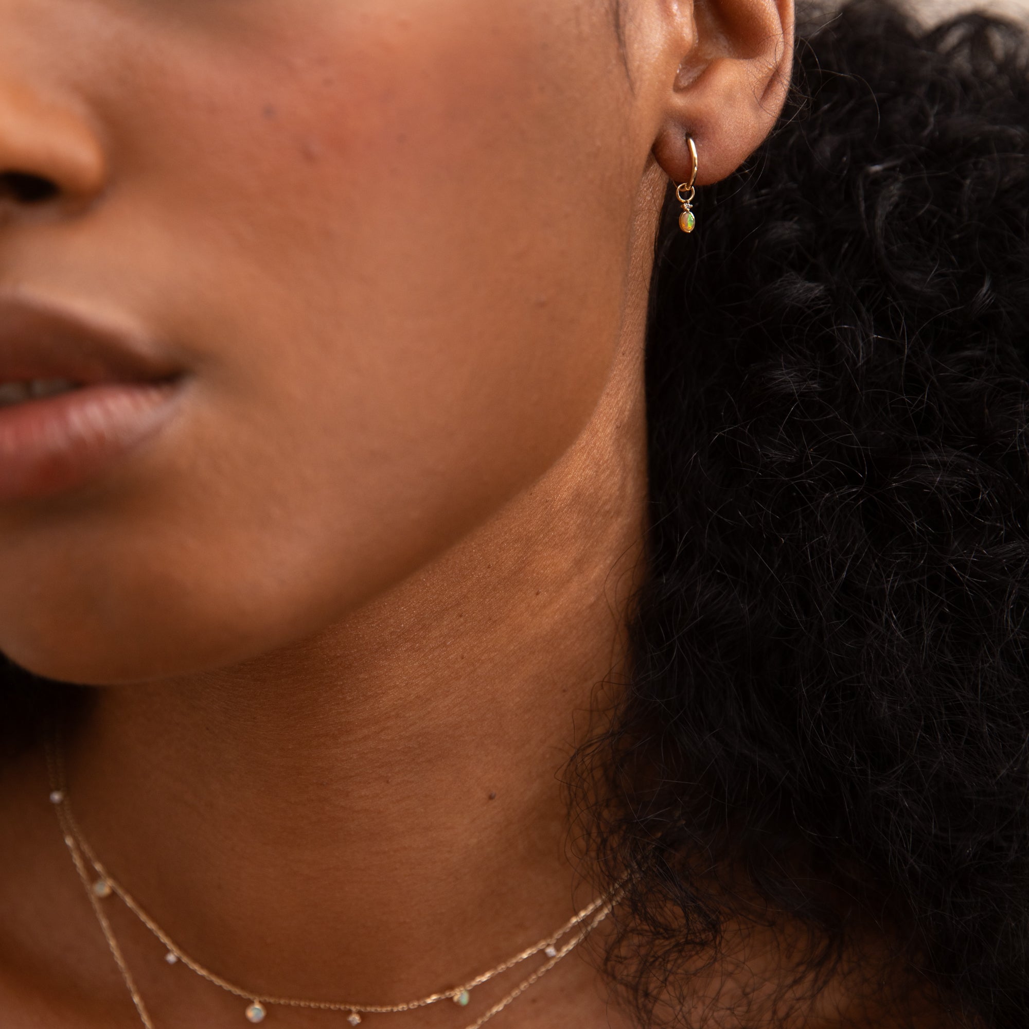 Dainty Opal + Diamond Hoop Earrings