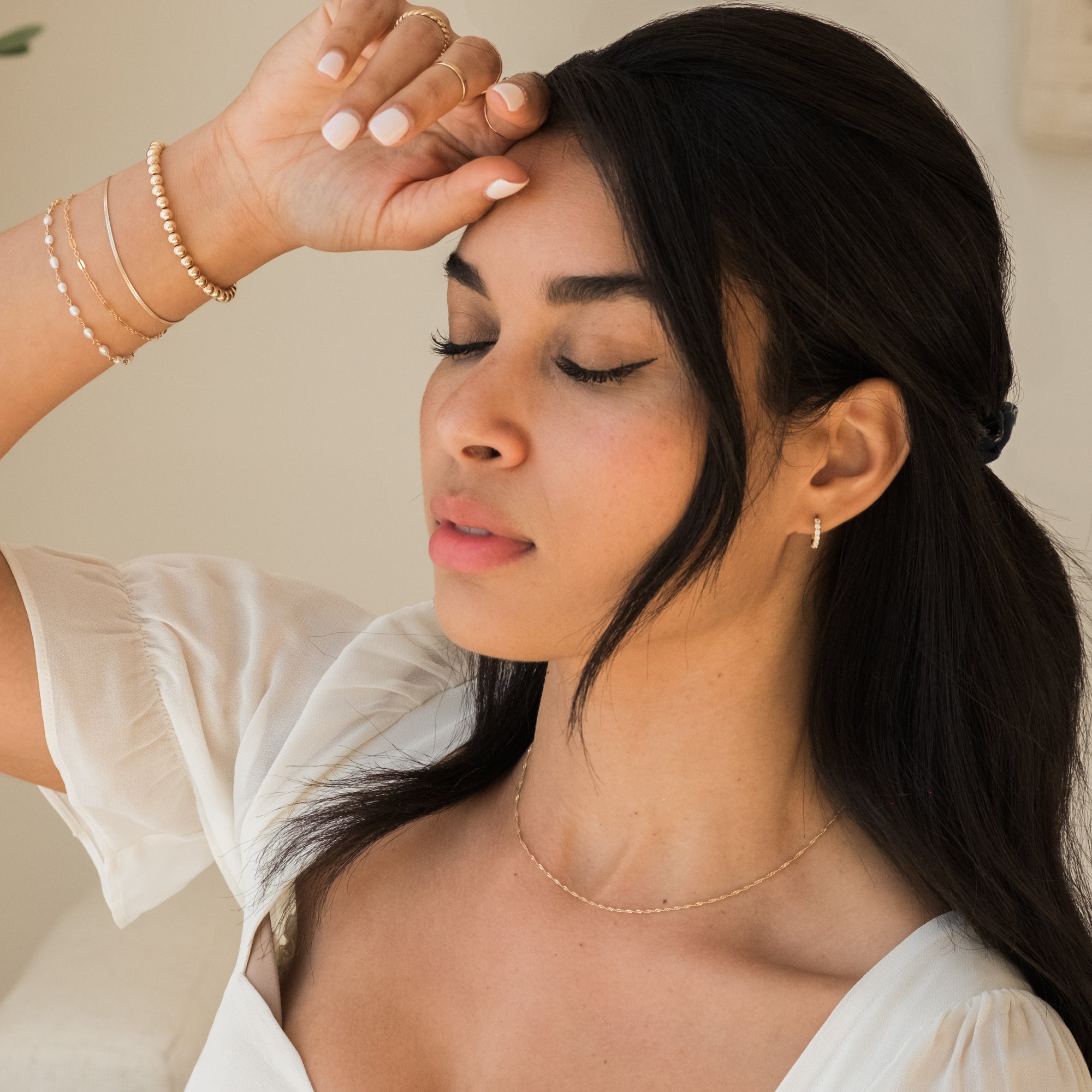 Classic CZ Huggie Hoop Earrings - 14k Solid Gold