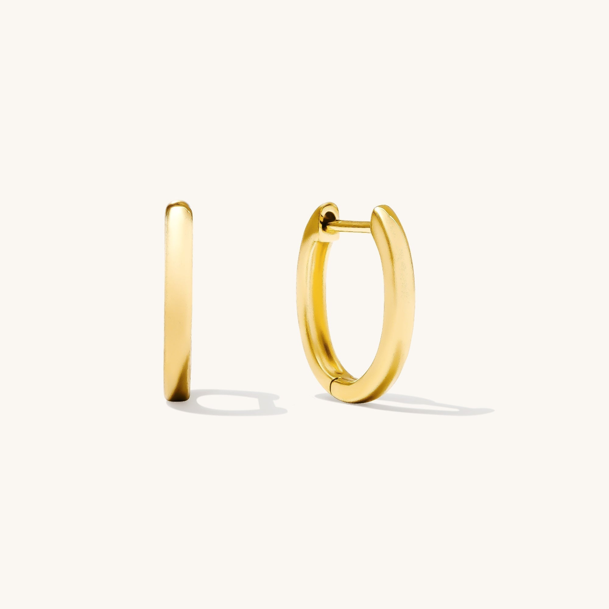 Oval Huggie Hoop Earrings - 14k Solid Gold