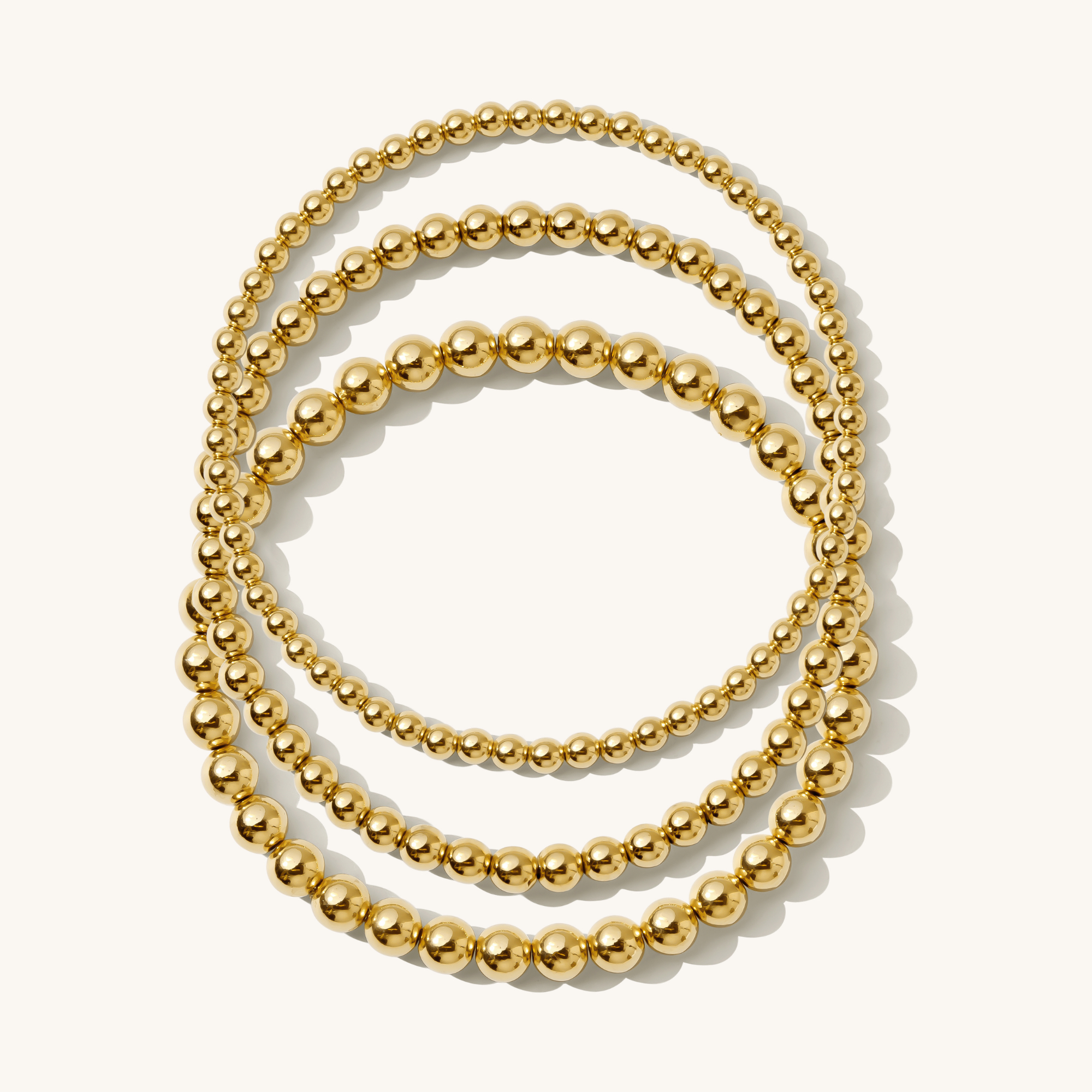 14K Gold Stretch Bead Bracelet Set