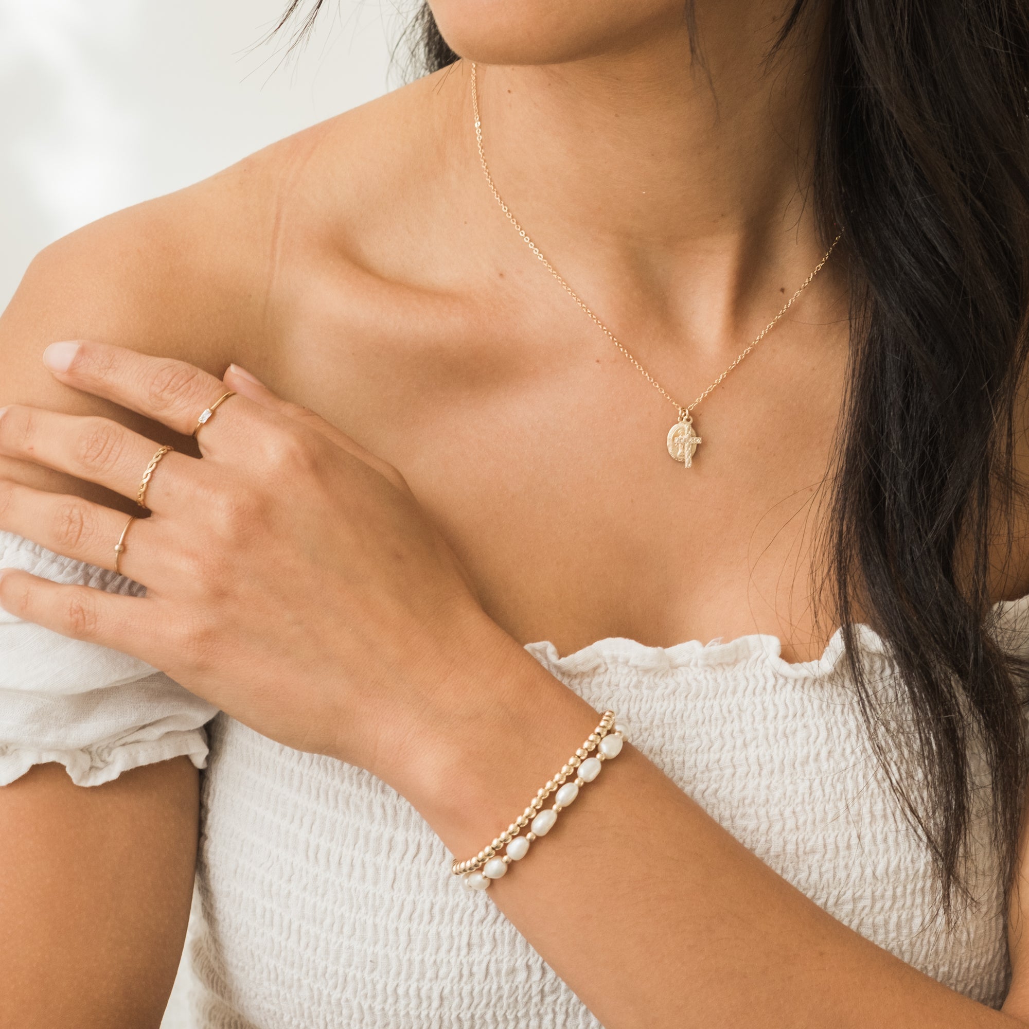 Tiny Virgin Mary & Cross Necklace