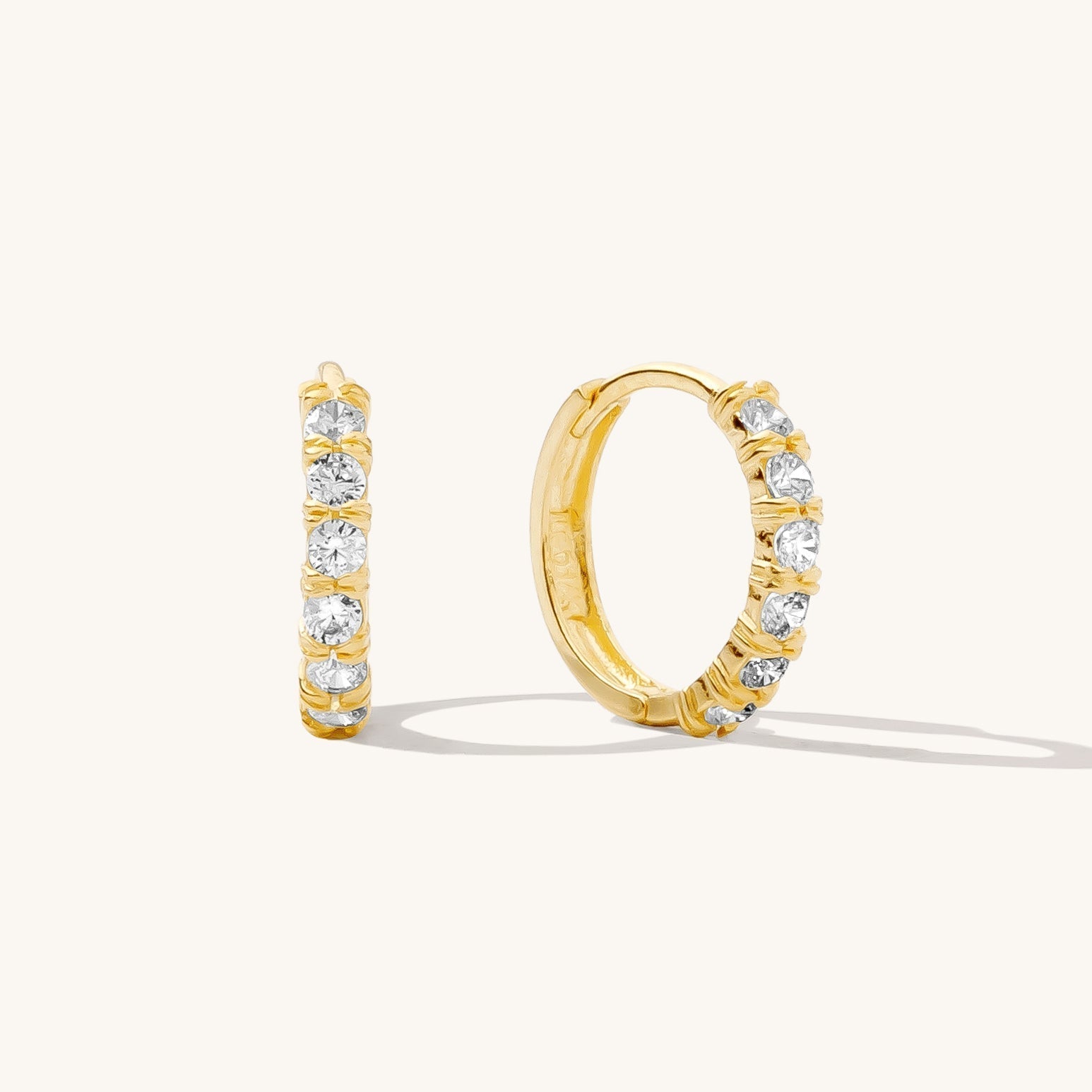 Classic CZ Huggie Hoop Earrings - 14k Solid Gold