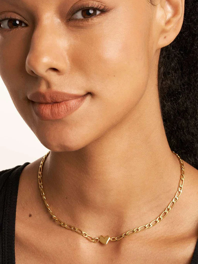 14K Gold Heart Link Chain Necklace