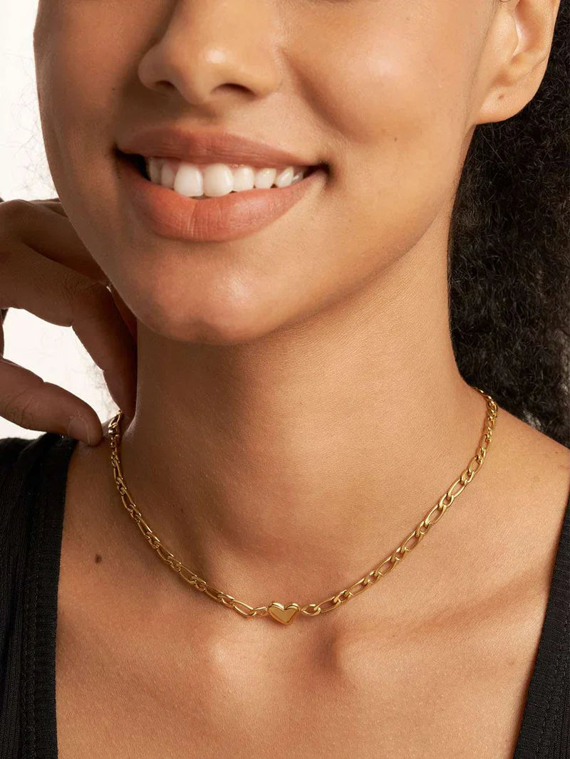 14K Gold Heart Link Chain Necklace