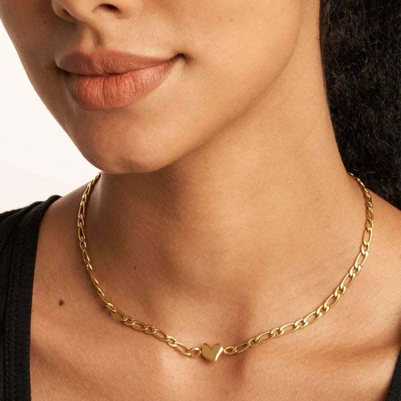 14K Gold Heart Link Chain Necklace