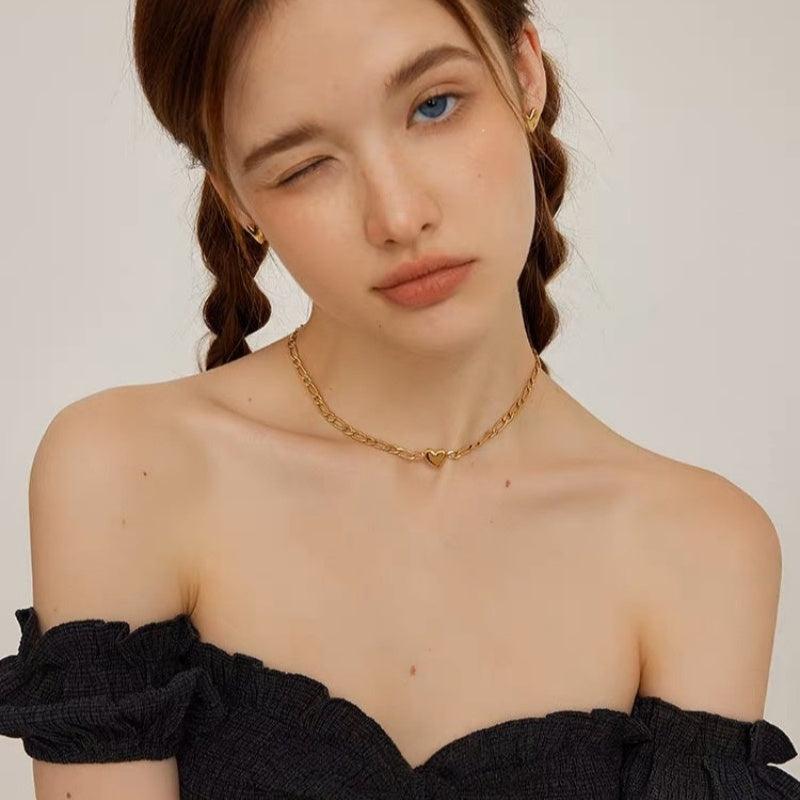 14K Gold Heart Link Chain Necklace