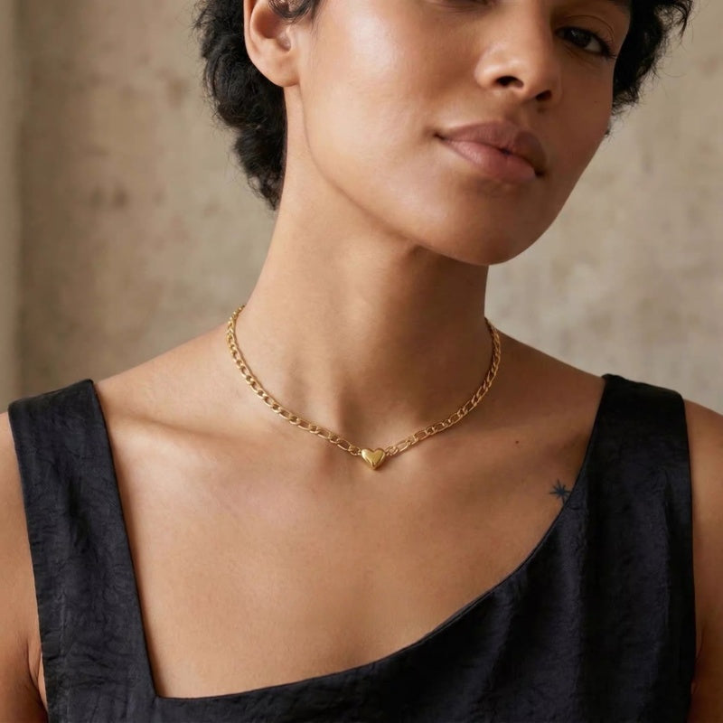 14K Gold Heart Link Chain Necklace