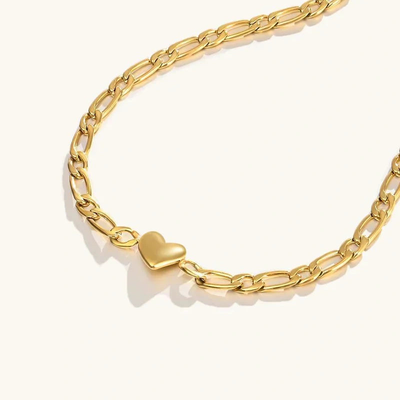14K Gold Heart Link Chain Necklace
