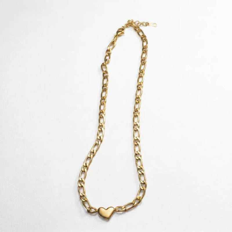 14K Gold Heart Link Chain Necklace