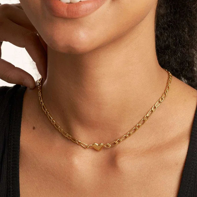 14K Gold Heart Link Chain Necklace