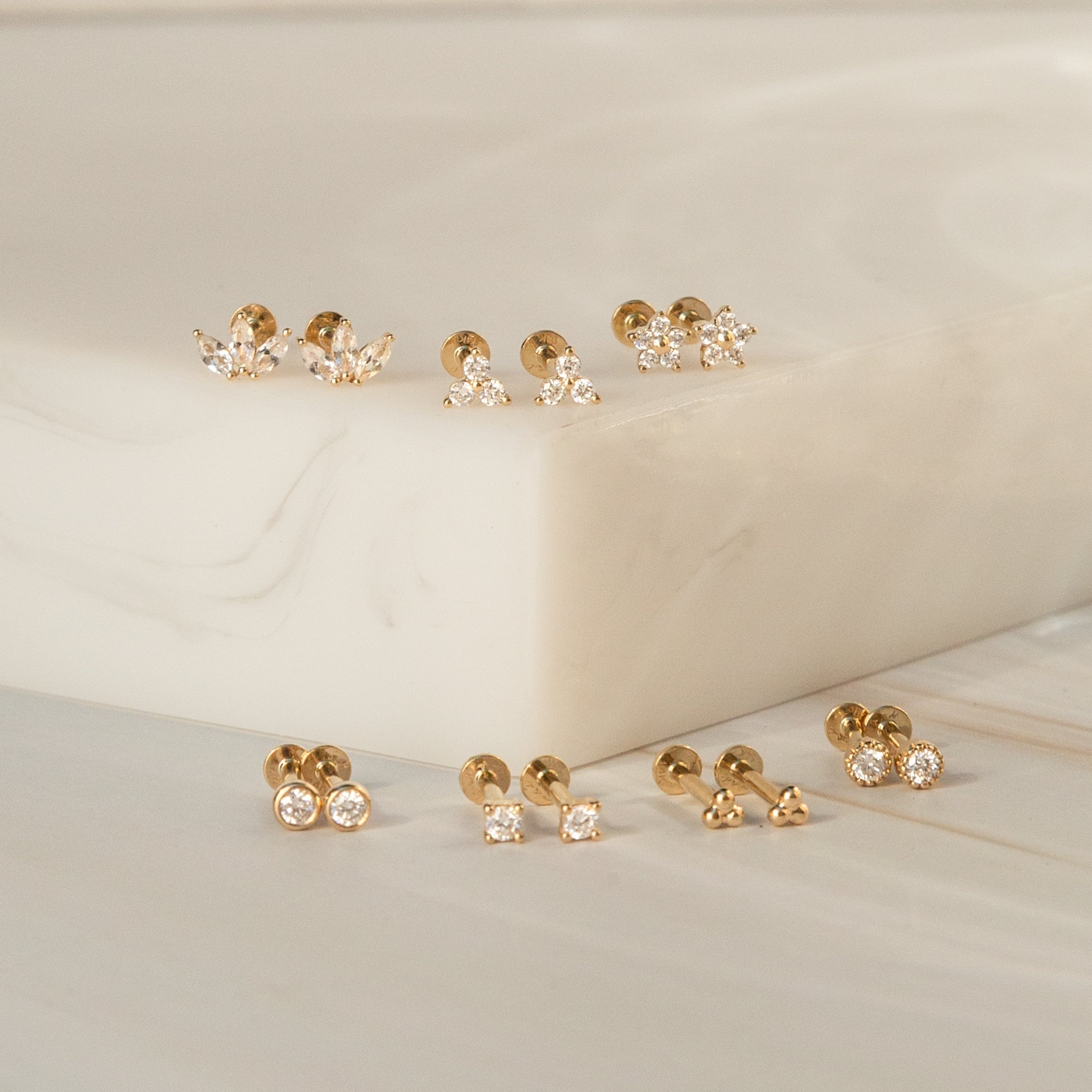 Triple Diamond Flat Back Stud Earring