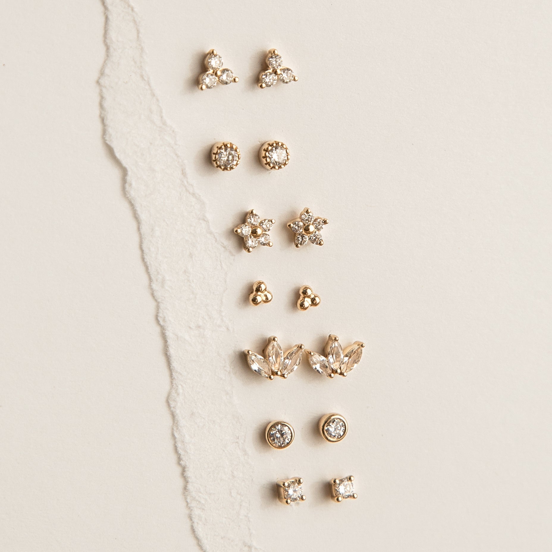 Triple Diamond Flat Back Stud Earring