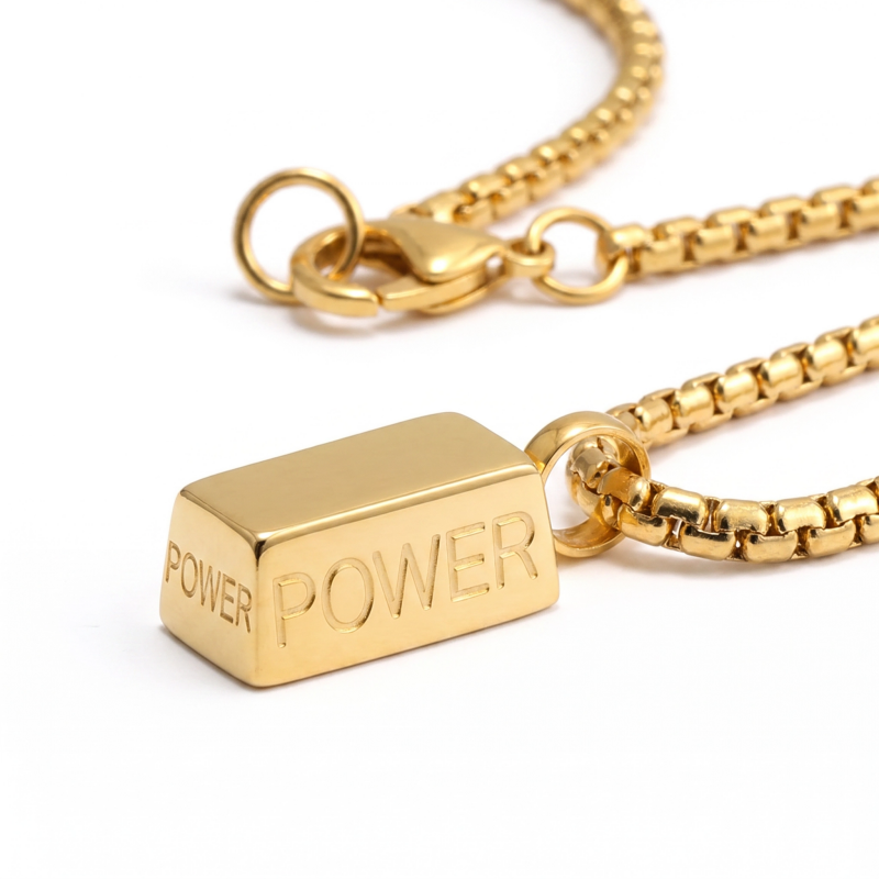 14K Gold “POWER” Pendant Necklace – Bold & Timeless