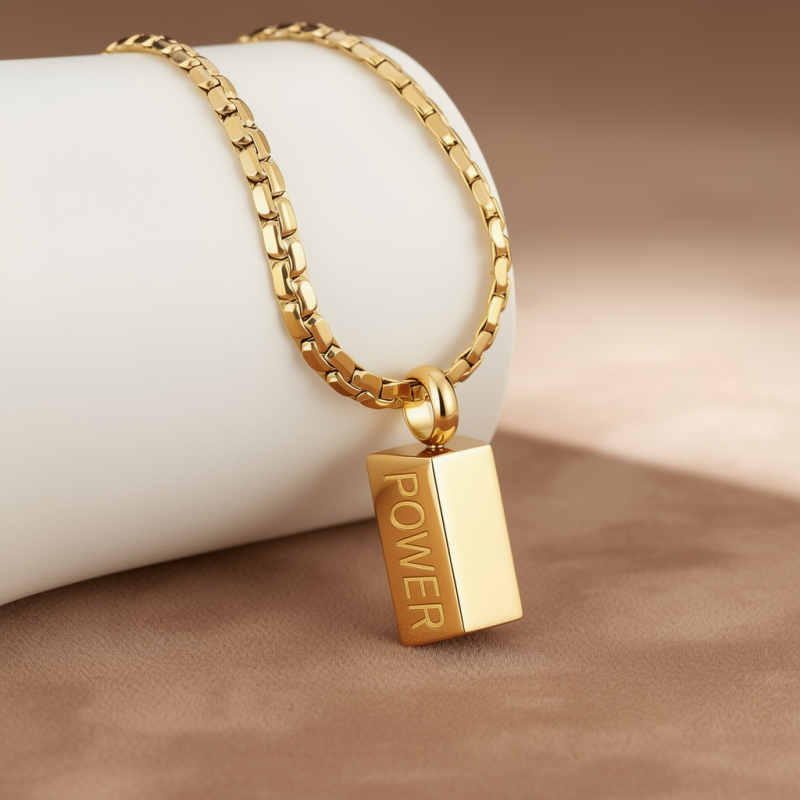 14K Gold “POWER” Pendant Necklace – Bold & Timeless