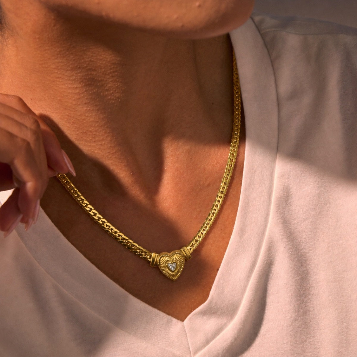 Amoura Crystal Heart Necklace in 14K Gold