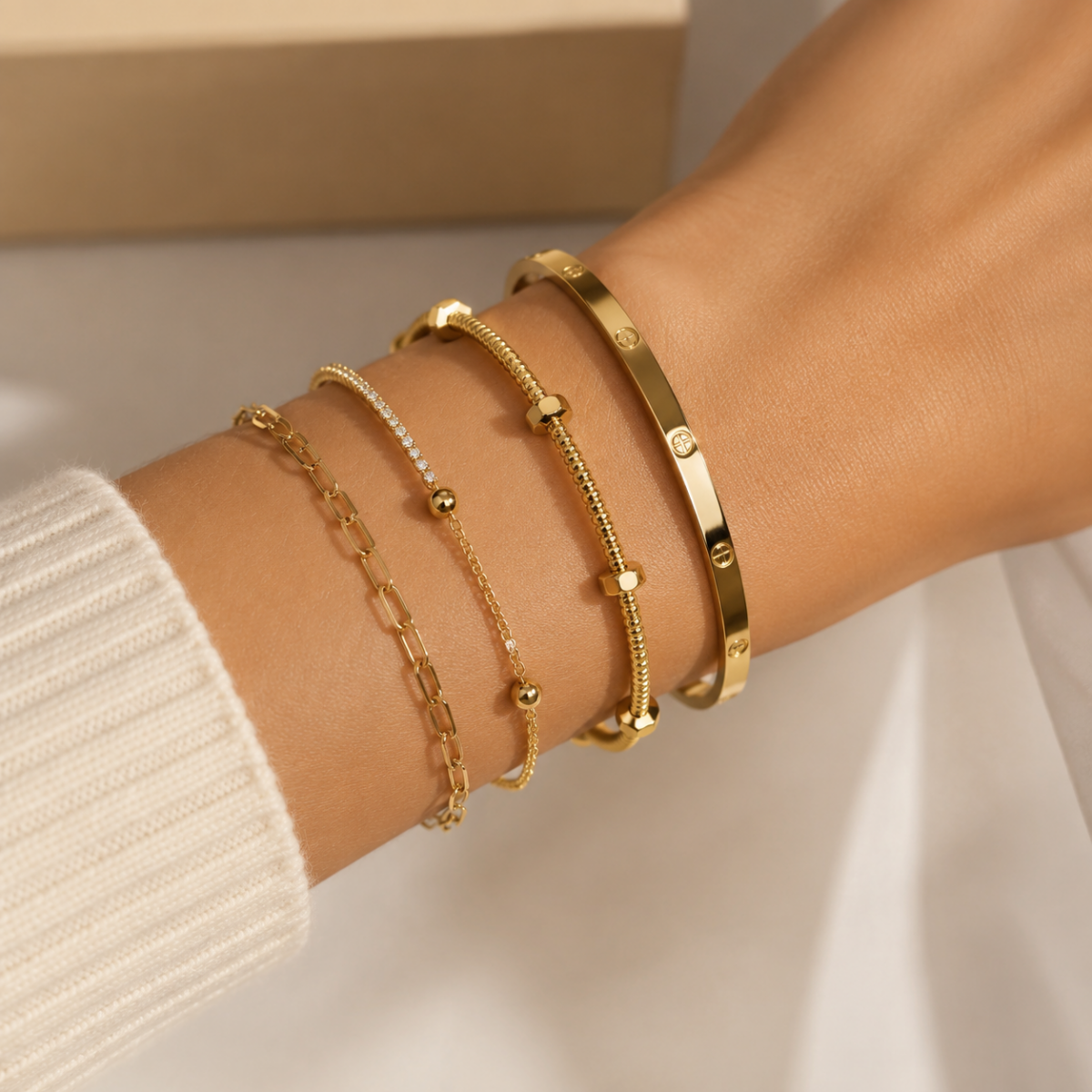 14K Gold Screw Texture Open Cuff Bracelet