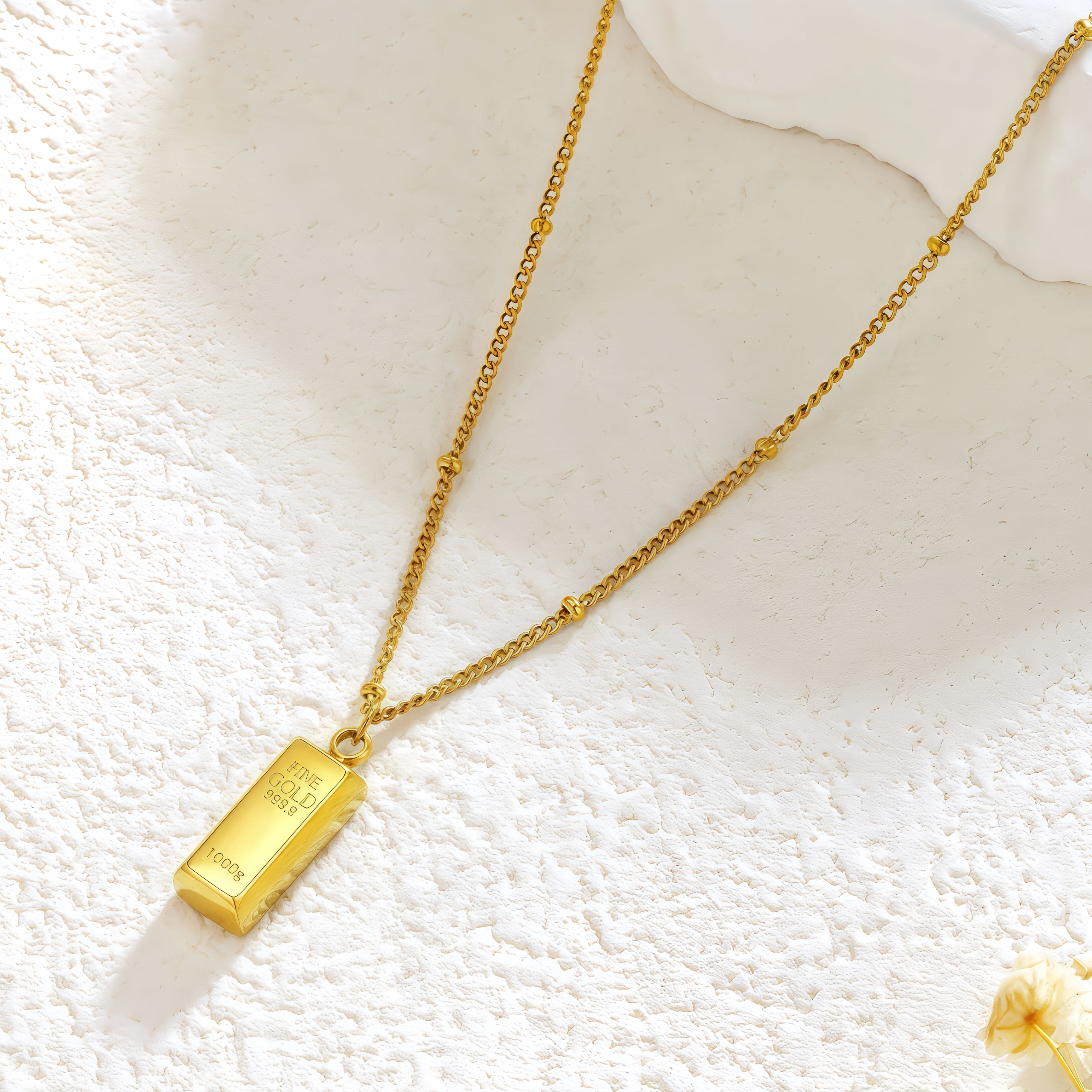 14K Gold Bar Pendant Necklace